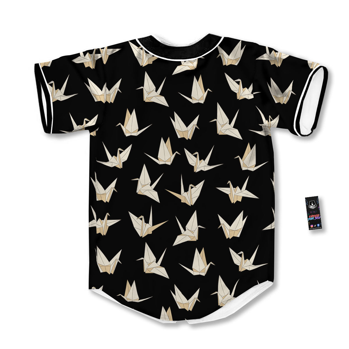 Origami White And Black Print Pattern Baseball Jersey-grizzshop