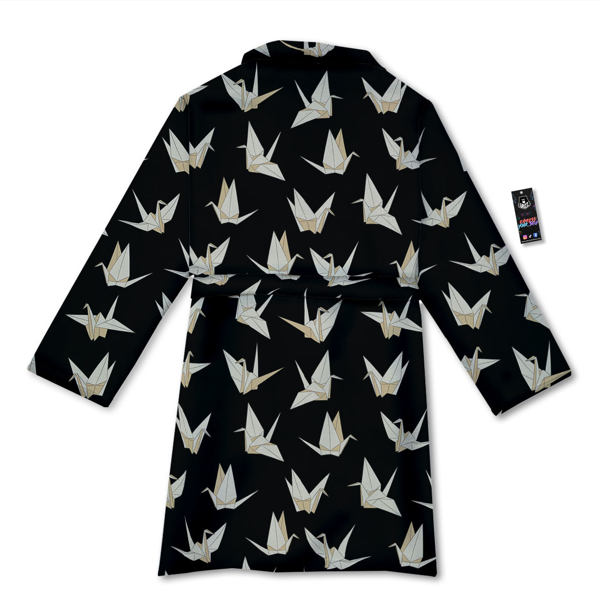 Origami White And Black Print Pattern Bathrobe-grizzshop