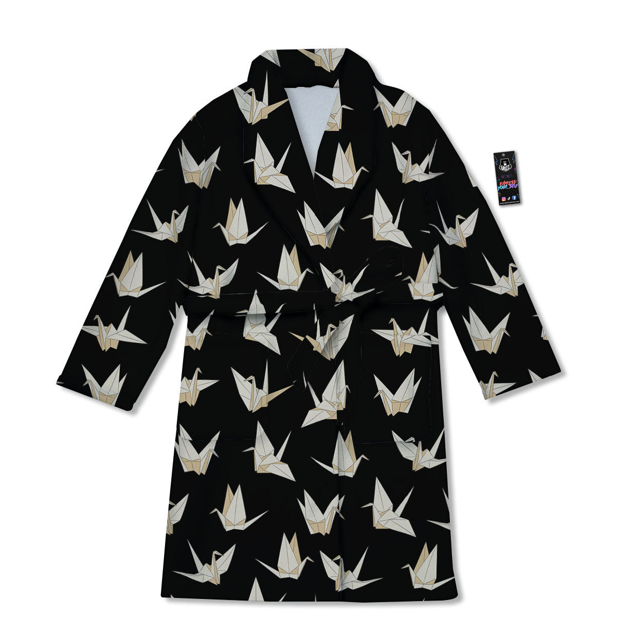 Origami White And Black Print Pattern Bathrobe-grizzshop