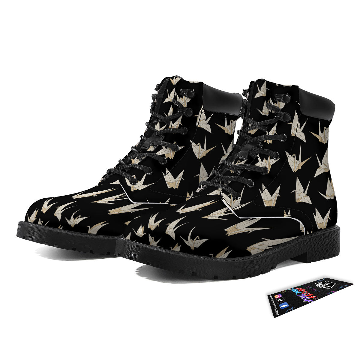 Origami White And Black Print Pattern Boots-grizzshop
