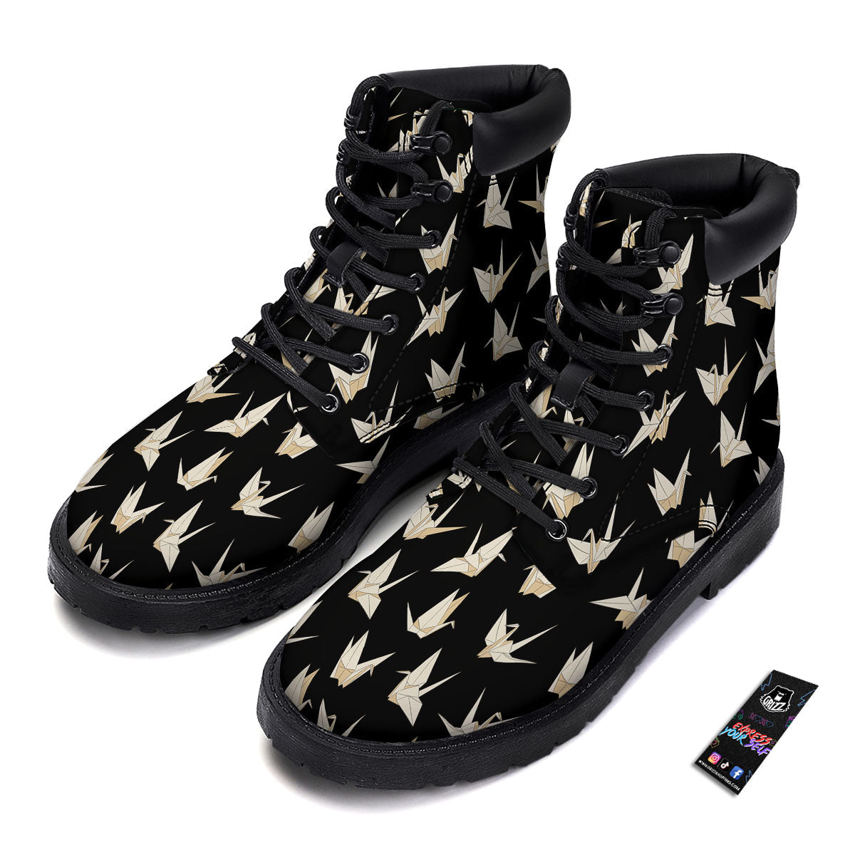 Origami White And Black Print Pattern Boots-grizzshop