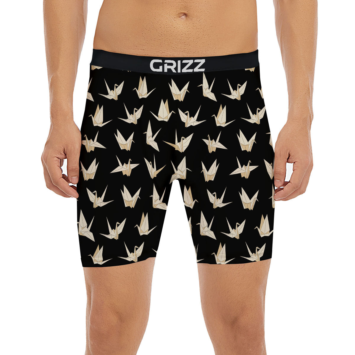 Origami White And Black Print Pattern Boxer Briefs-grizzshop