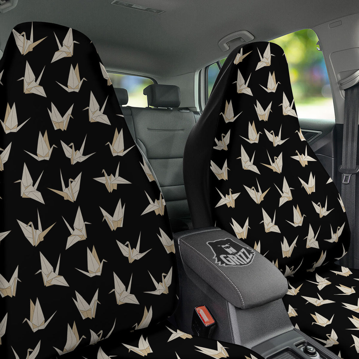 Origami White And Black Print Pattern Car Seat Covers-grizzshop