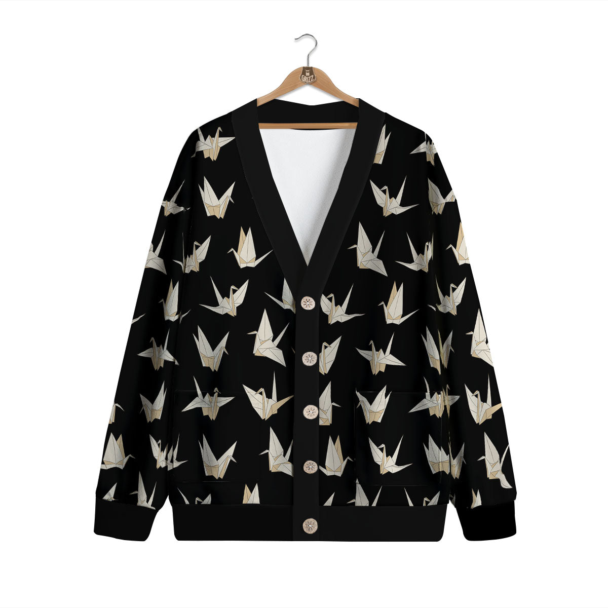 Origami White And Black Print Pattern Cardigan-grizzshop