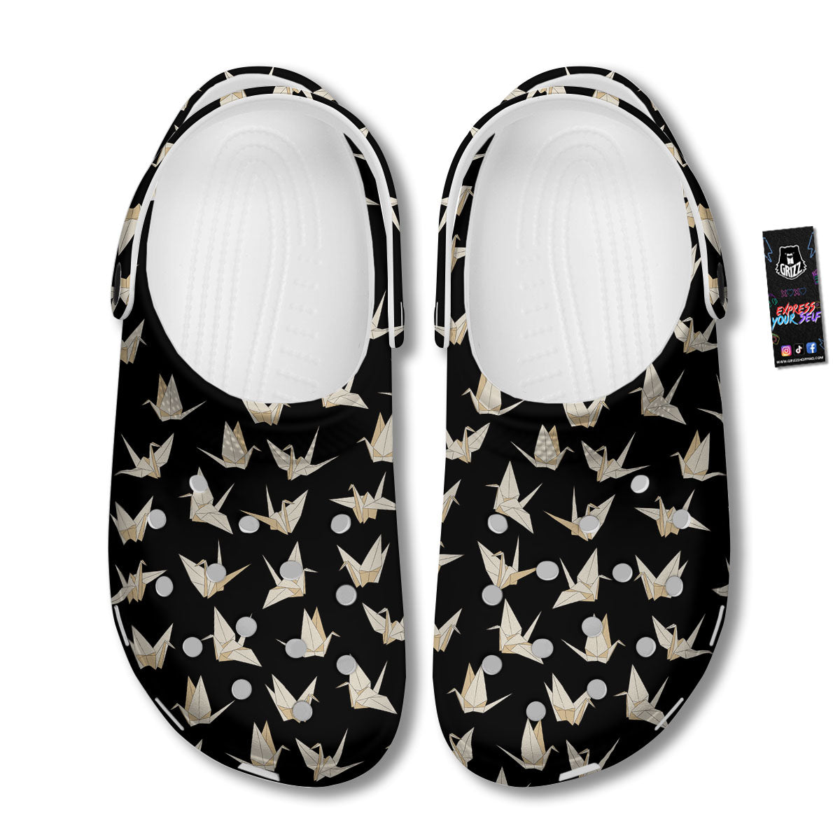 Origami White And Black Print Pattern Clog-grizzshop