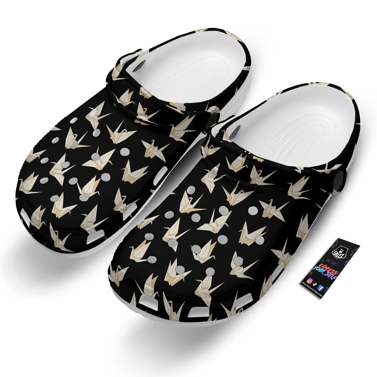 Origami White And Black Print Pattern Clog-grizzshop