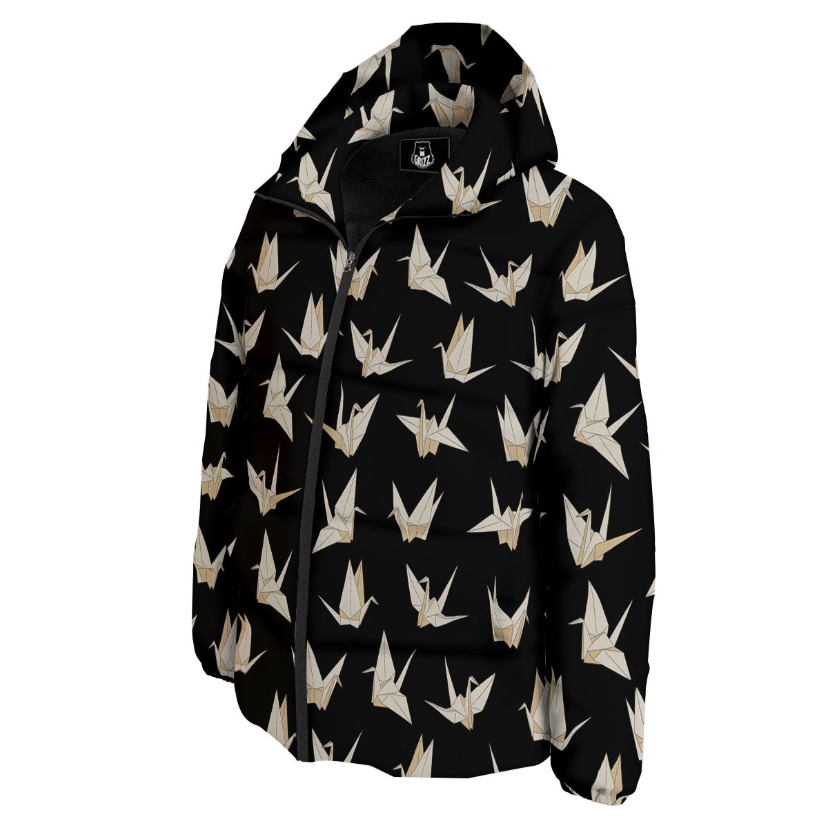 Origami White And Black Print Pattern Down Jacket-grizzshop
