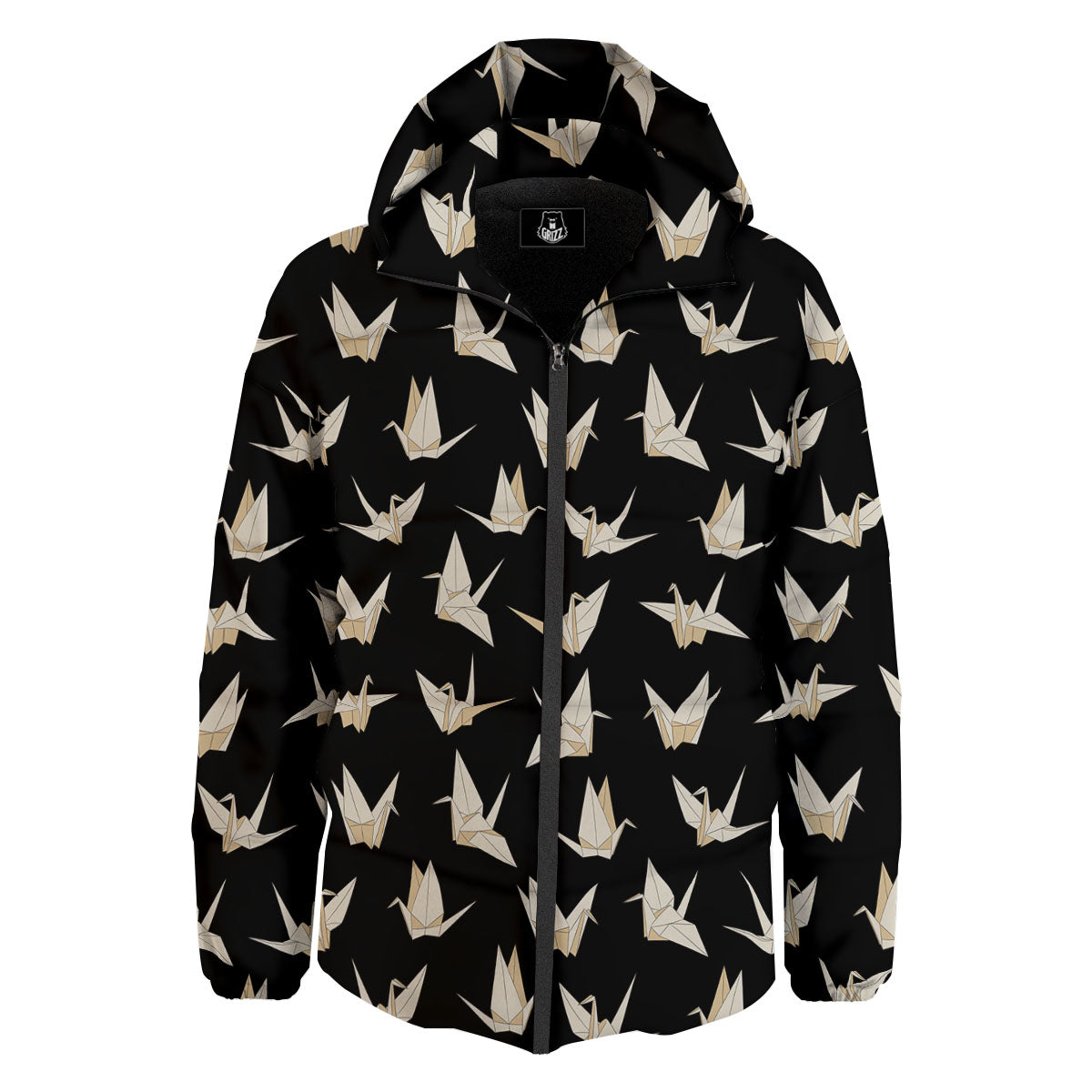 Origami White And Black Print Pattern Down Jacket-grizzshop