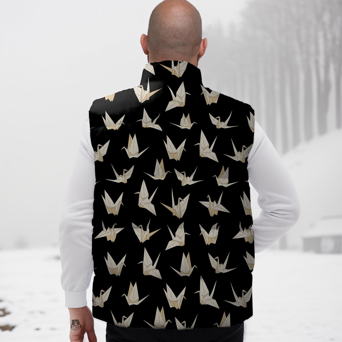 Origami White And Black Print Pattern Down Vest