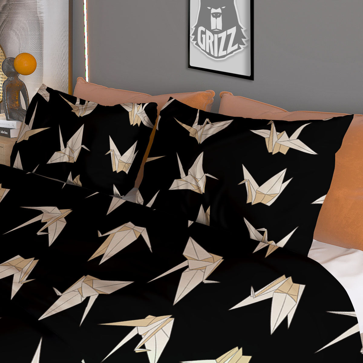 Origami White And Black Print Pattern Duvet Cover Bedding Set