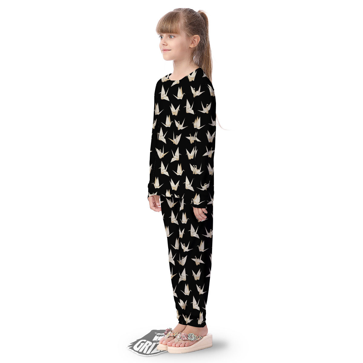 Origami White And Black Print Pattern Kid's Pajamas-grizzshop