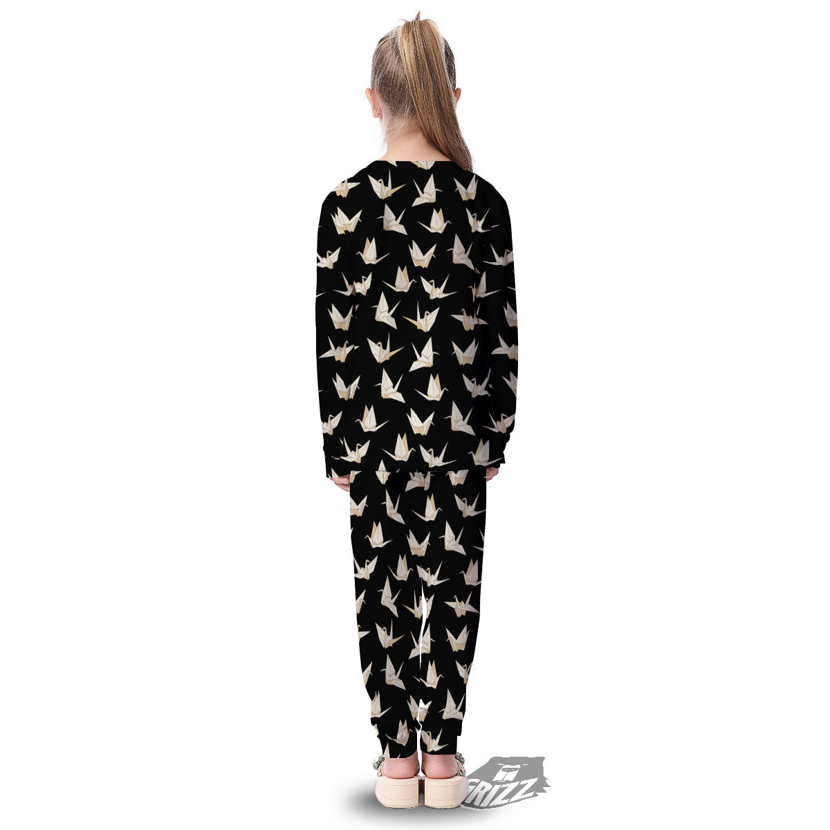 Origami White And Black Print Pattern Kid's Pajamas-grizzshop