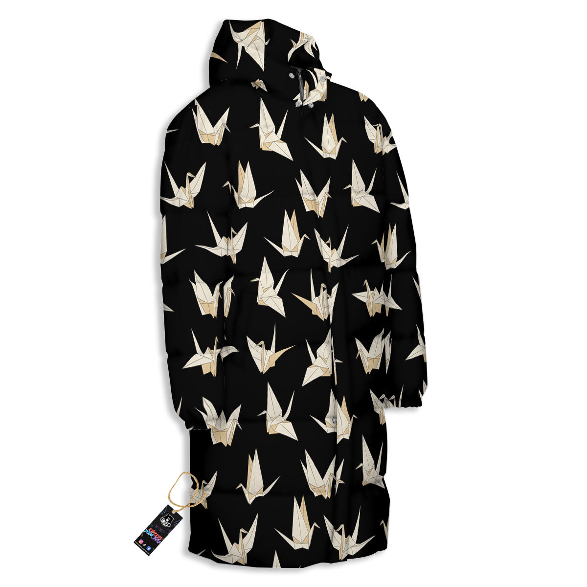Origami White And Black Print Pattern Long Down Jacket-grizzshop