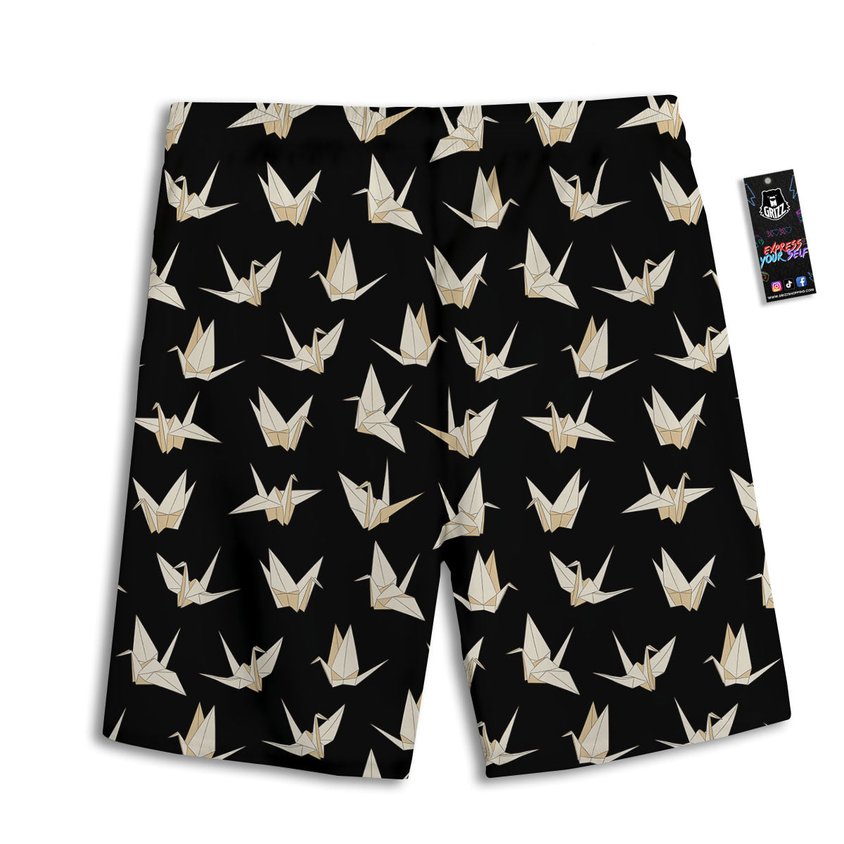 Origami White And Black Print Pattern Men's Athletic Shorts