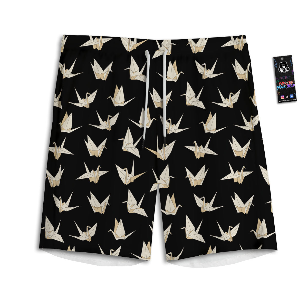 Origami White And Black Print Pattern Men's Athletic Shorts