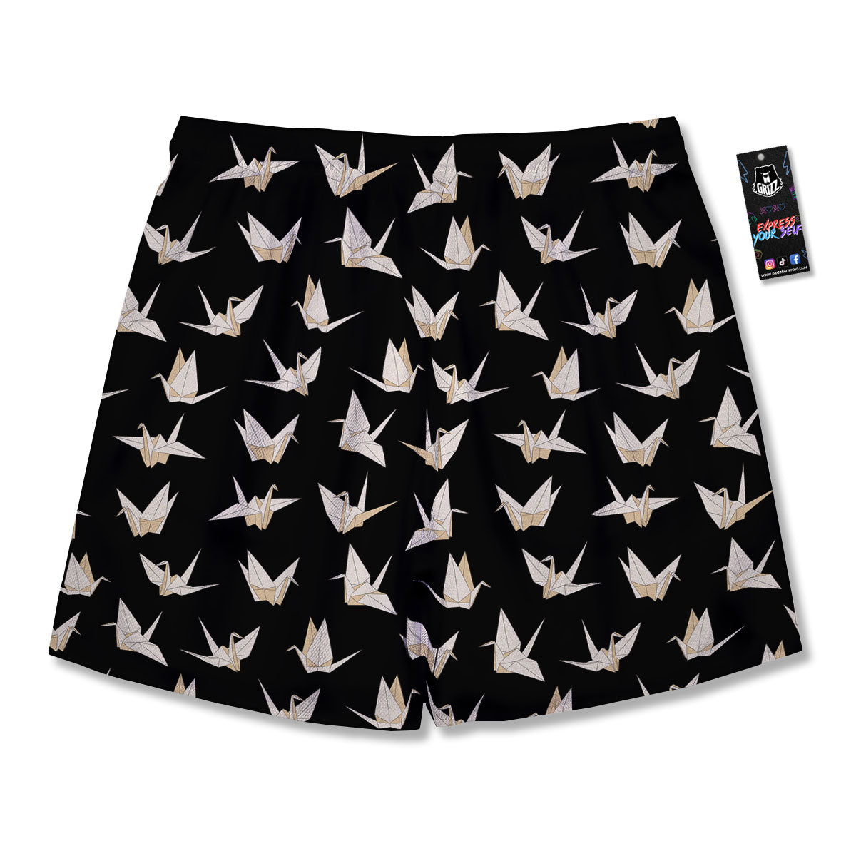 Origami White And Black Print Pattern Men's Running Shorts-grizzshop