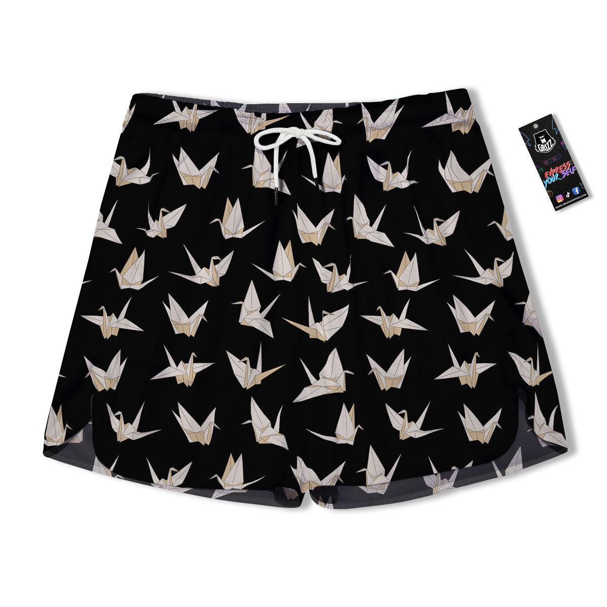 Origami White And Black Print Pattern Men's Running Shorts-grizzshop