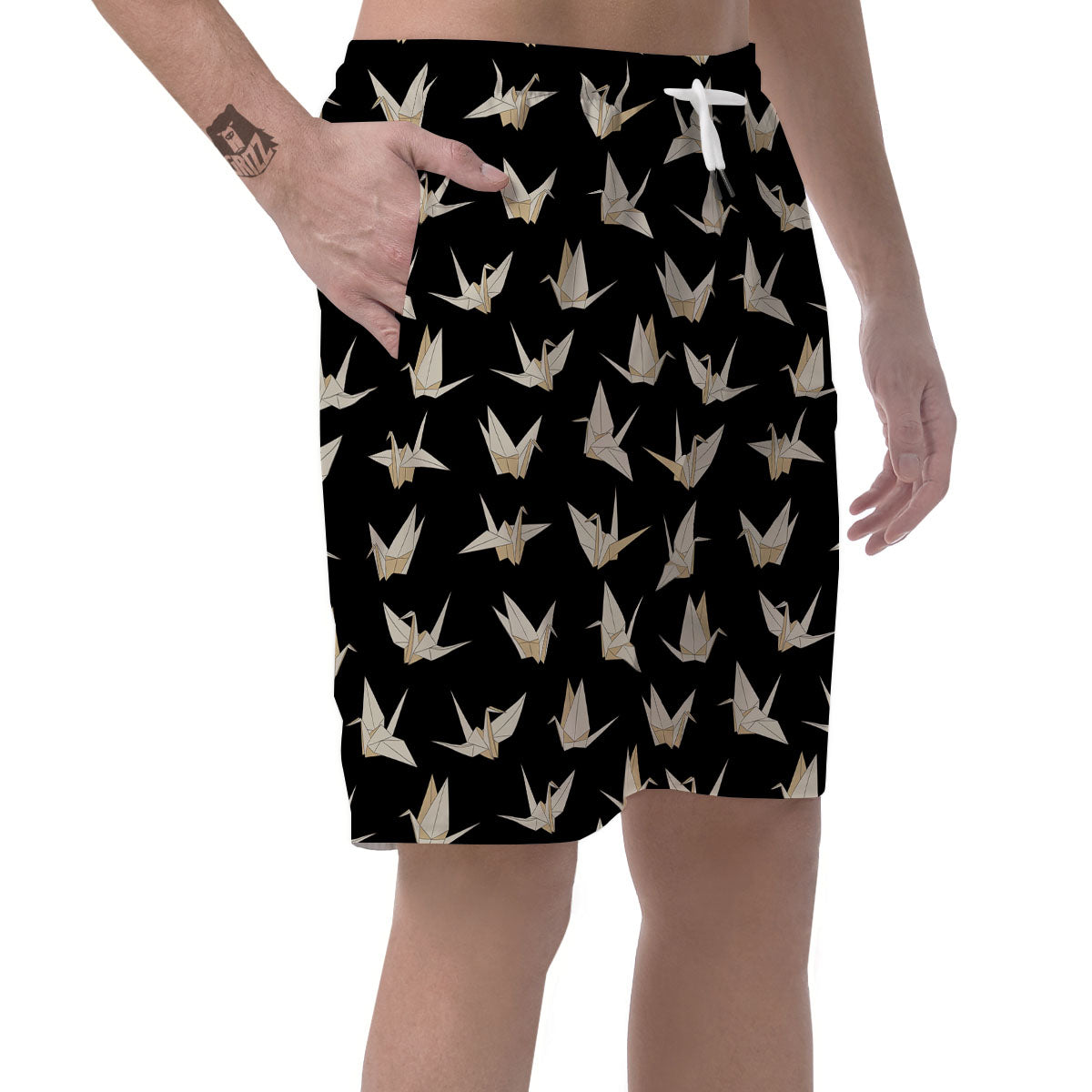 Origami White And Black Print Pattern Men's Shorts-grizzshop