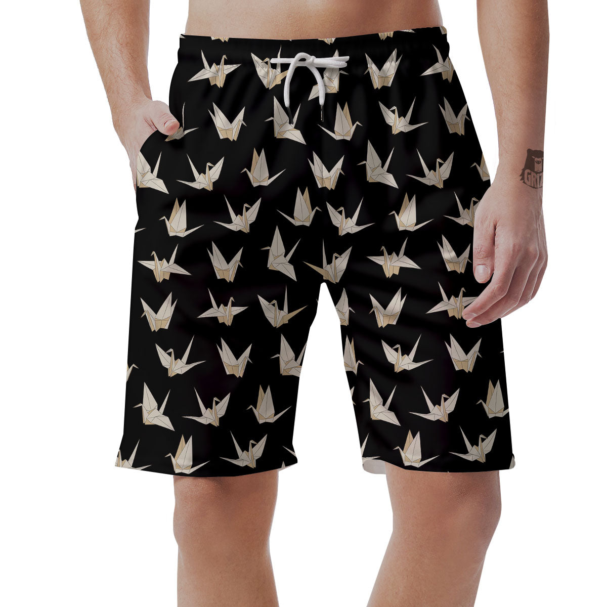 Origami White And Black Print Pattern Men's Shorts-grizzshop