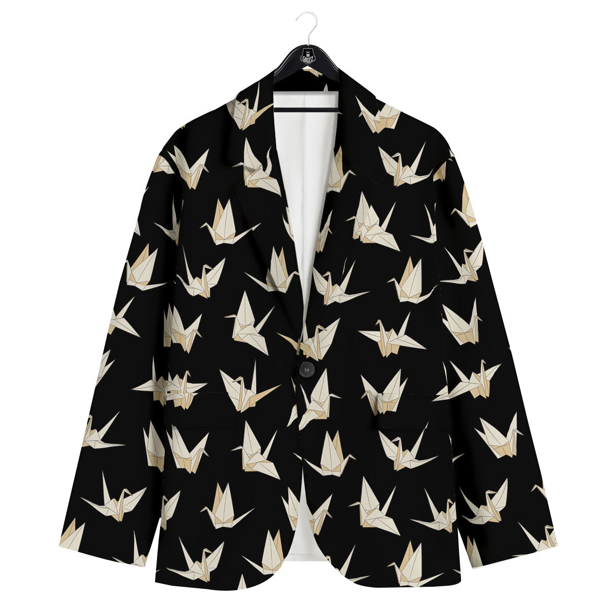 Origami White And Black Print Pattern Men's Sport Coat-grizzshop