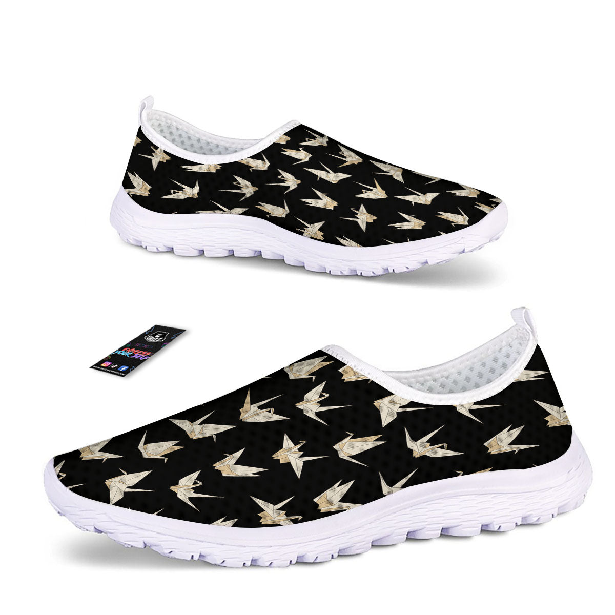 Origami White And Black Print Pattern Nurse Shoes-grizzshop