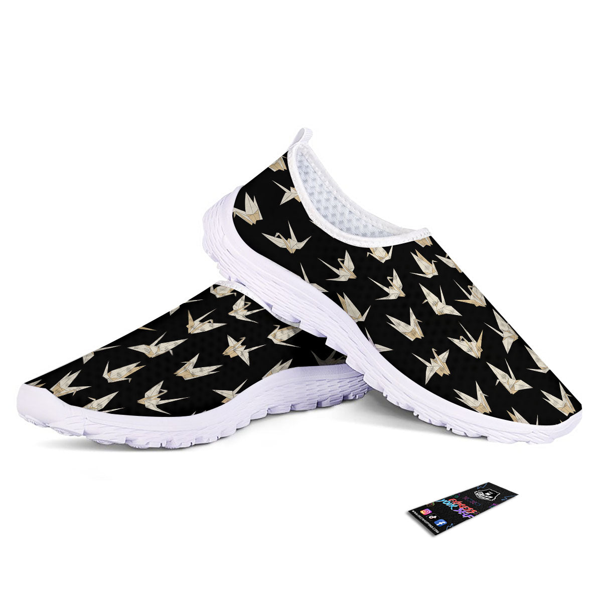 Origami White And Black Print Pattern Nurse Shoes-grizzshop