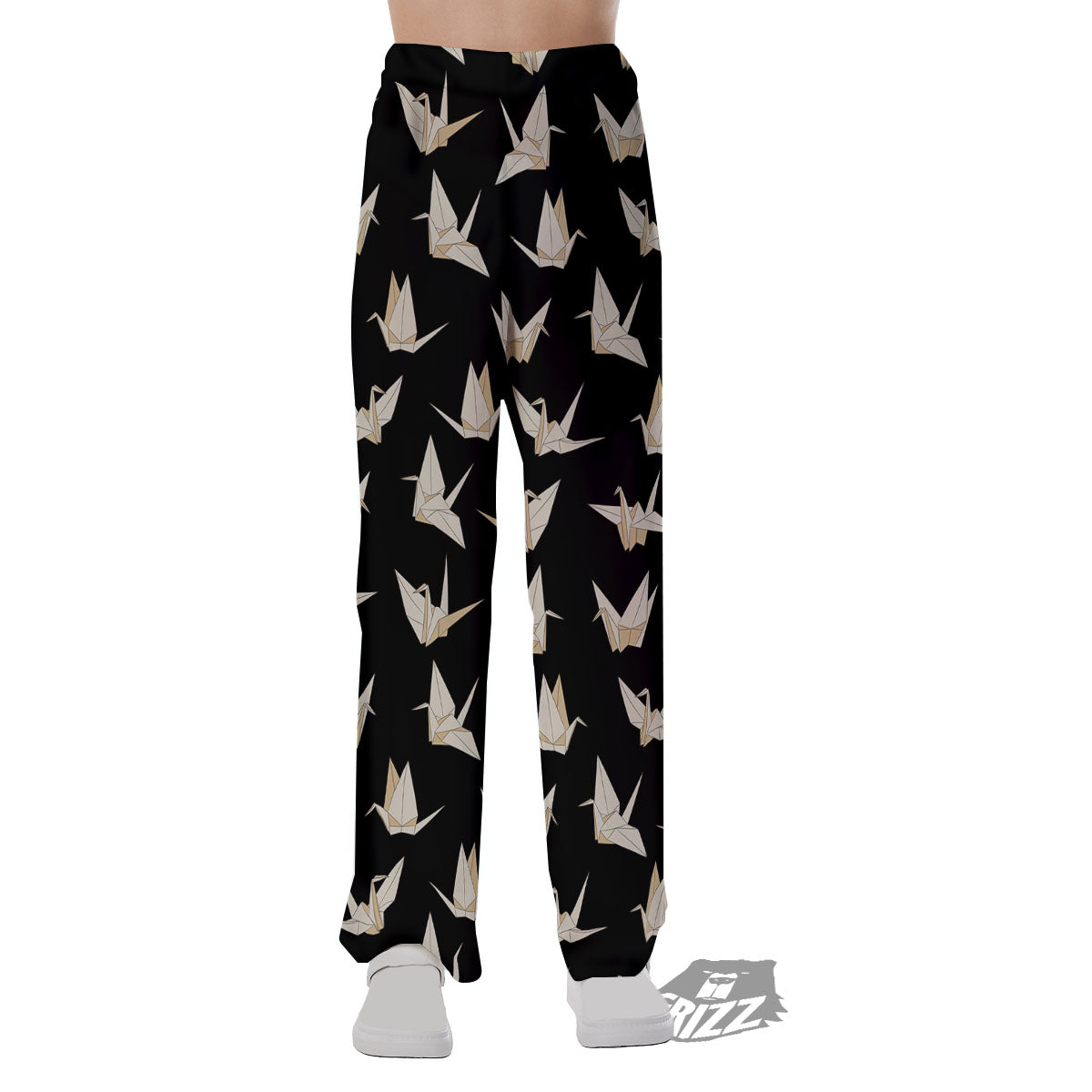 Origami White And Black Print Pattern Pajama Pants-grizzshop