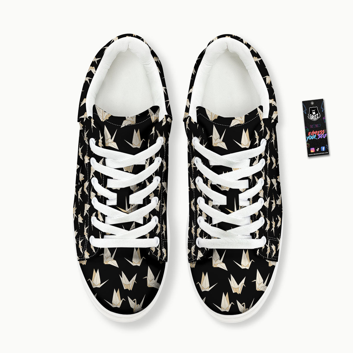 Origami White And Black Print Pattern Platform Shoes-grizzshop