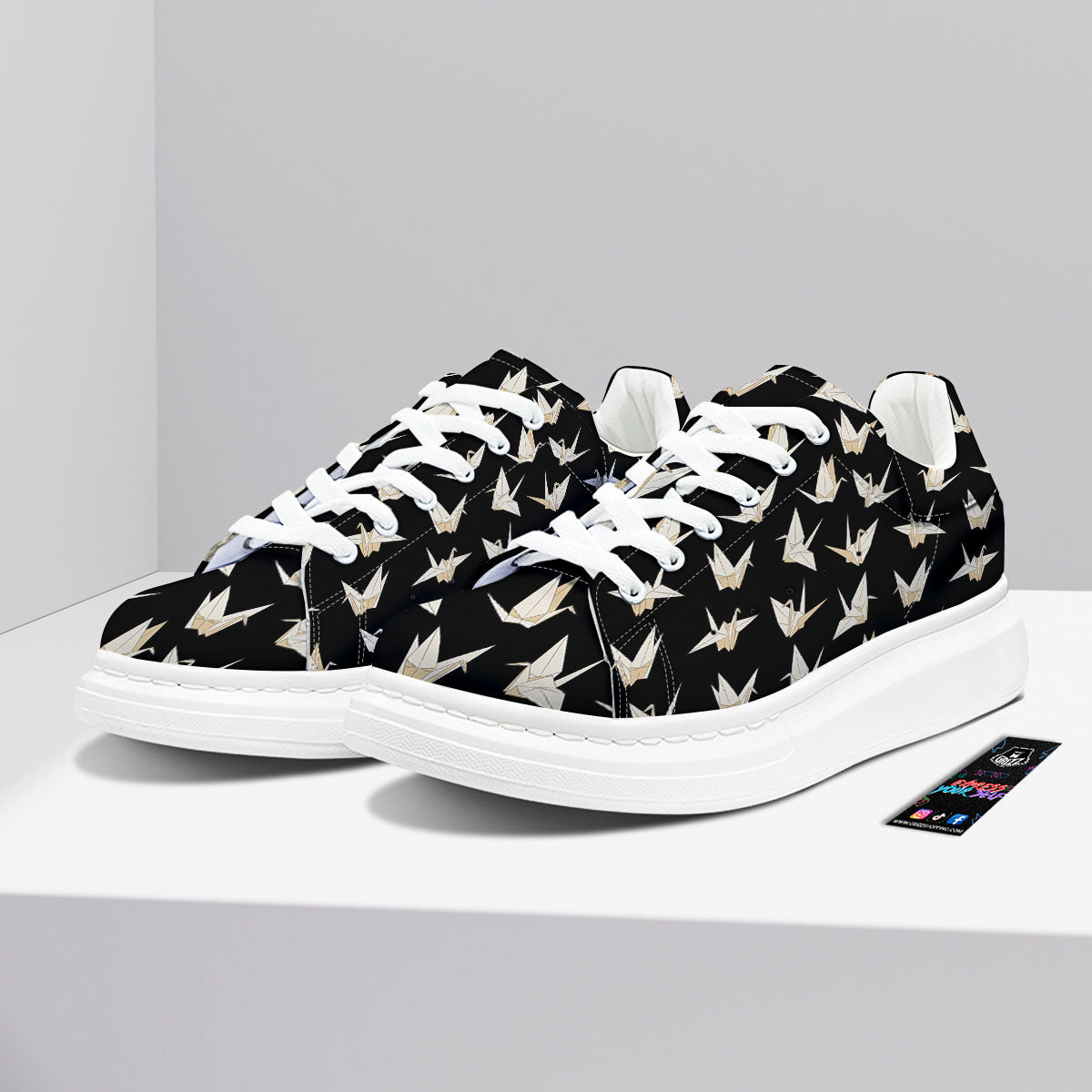 Origami White And Black Print Pattern Platform Shoes-grizzshop