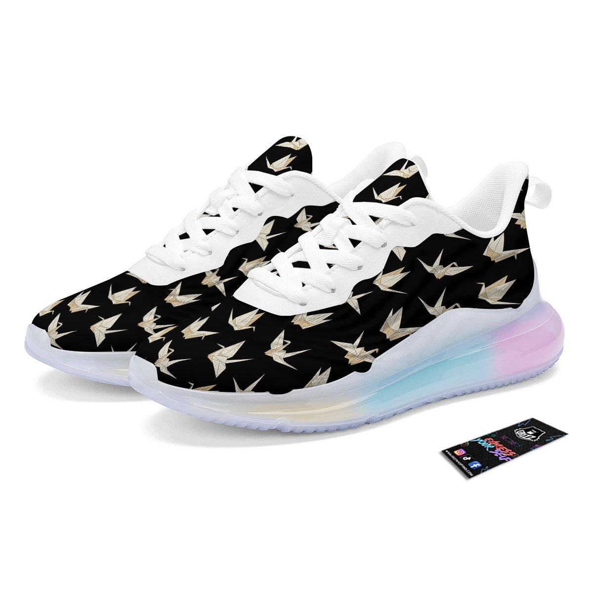 Origami White And Black Print Pattern Running Sneakers-grizzshop