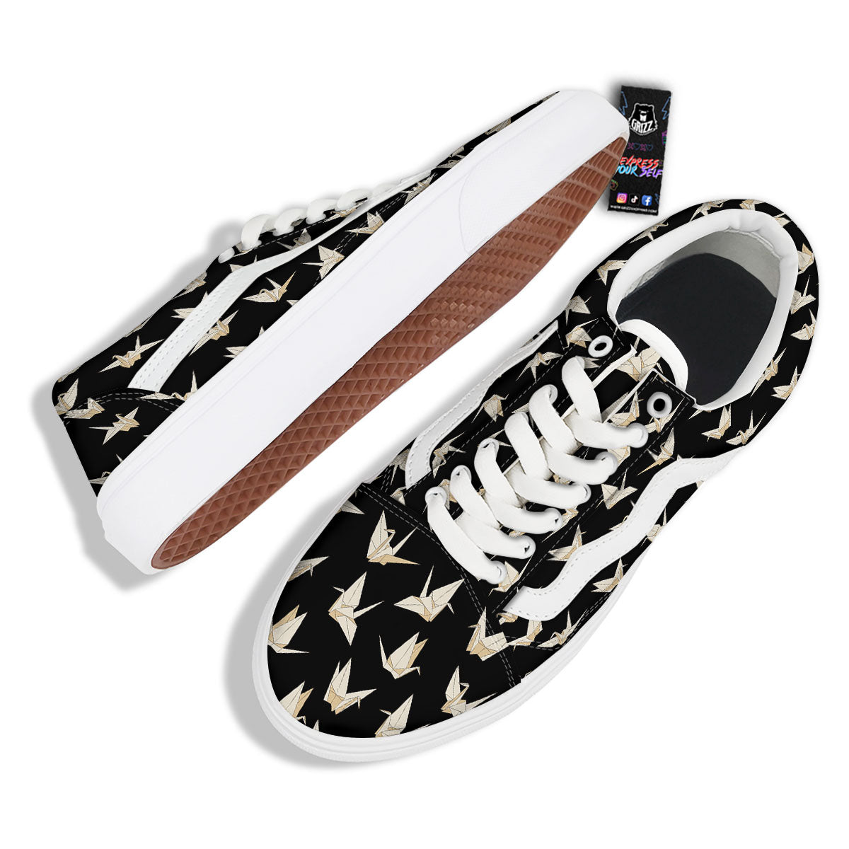 Origami White And Black Print Pattern Skate Shoes-grizzshop