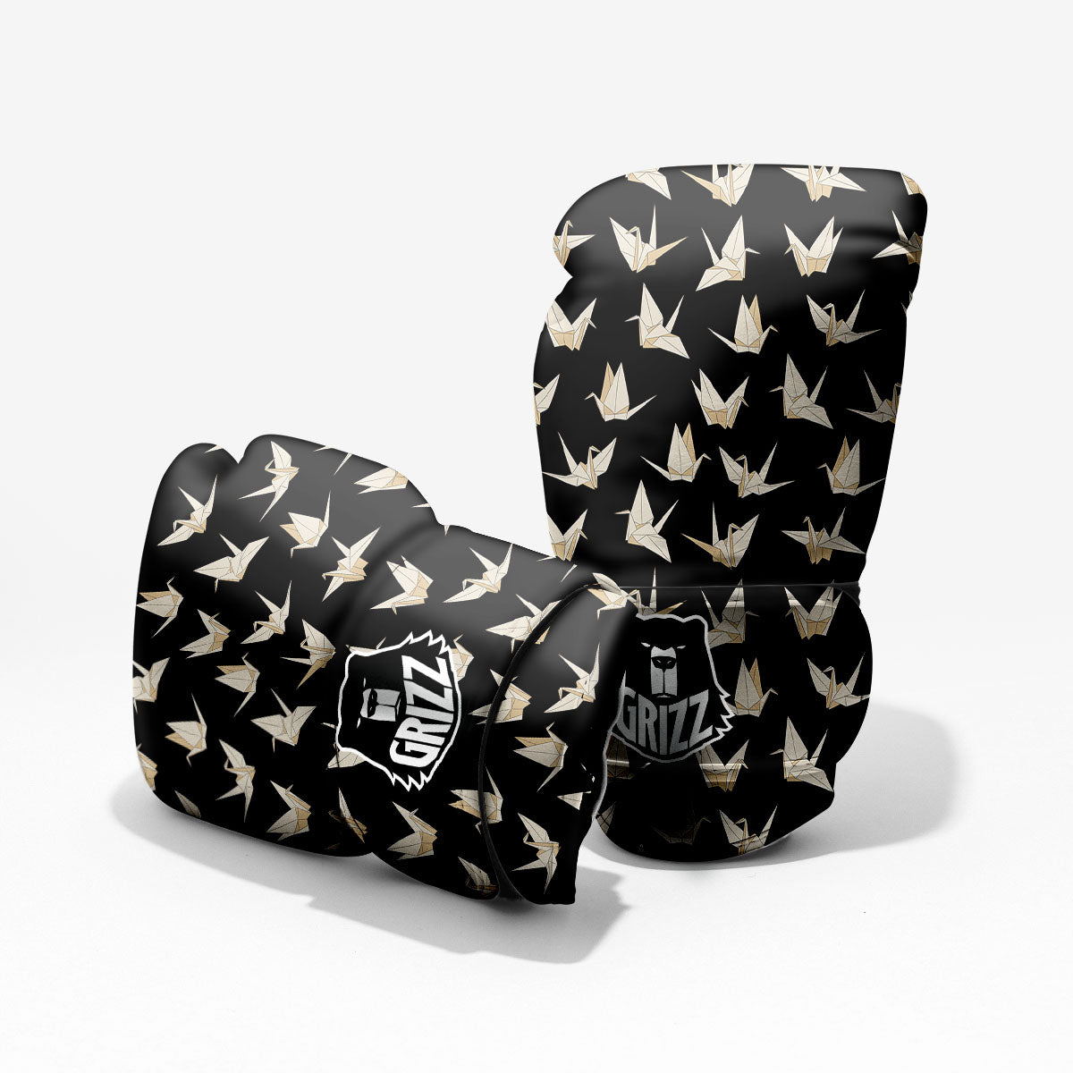 Origami White And Black Print Pattern Pro Boxing Glove