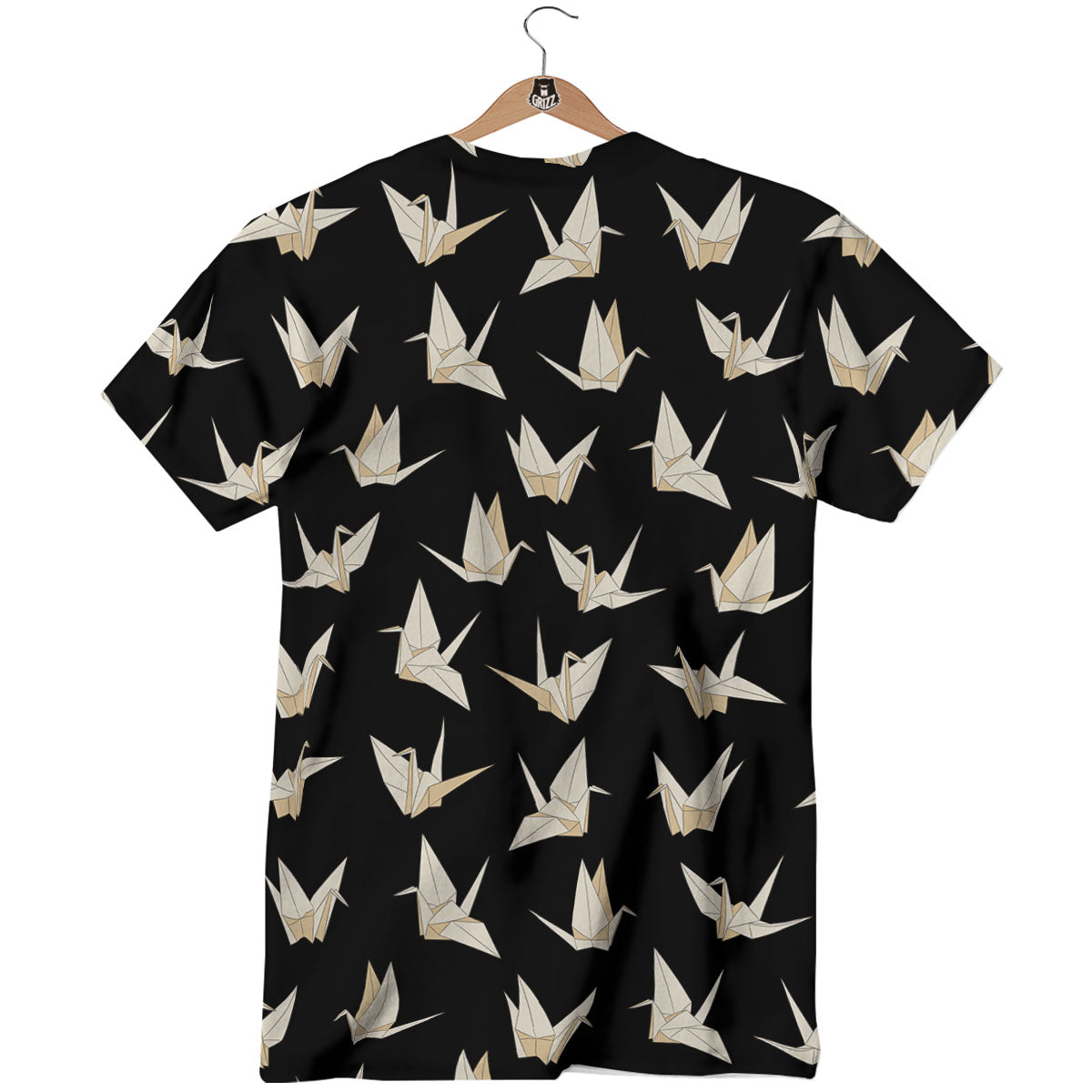 Origami White And Black Print Pattern T-Shirt-grizzshop