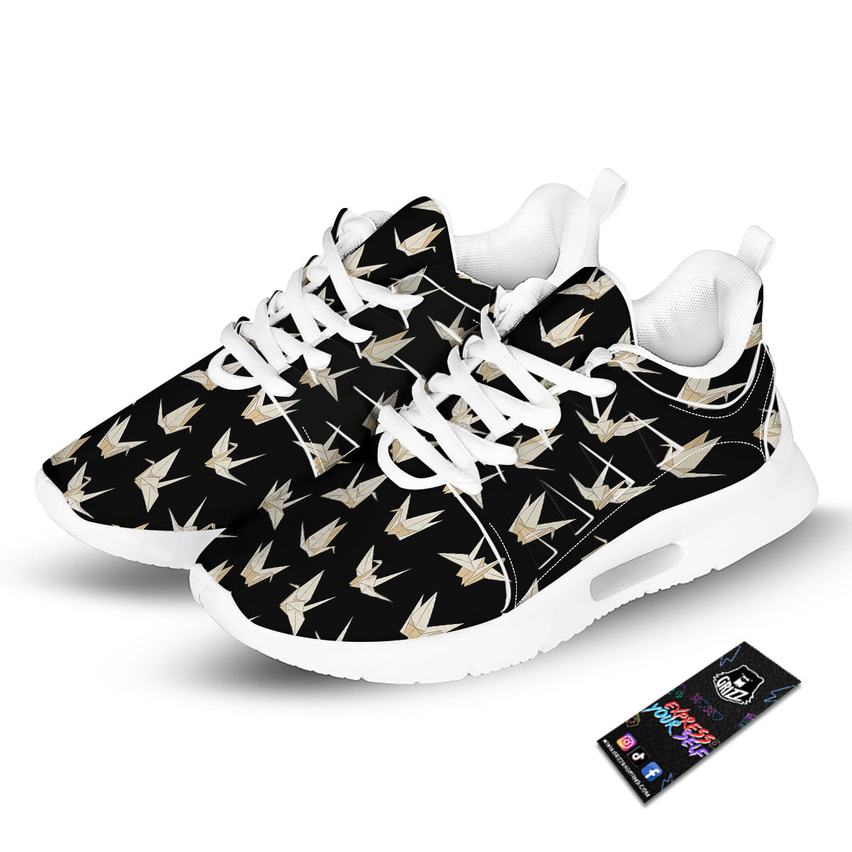 Origami White And Black Print Pattern Tennis Shoes-grizzshop