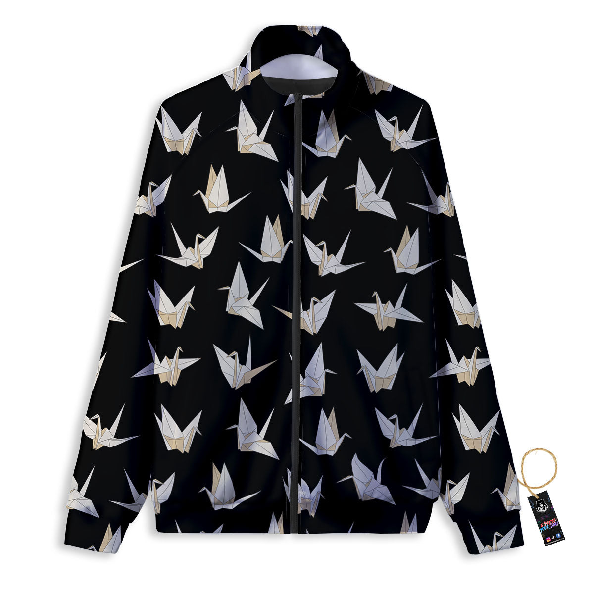 Origami White And Black Print Pattern Track Jacket-grizzshop