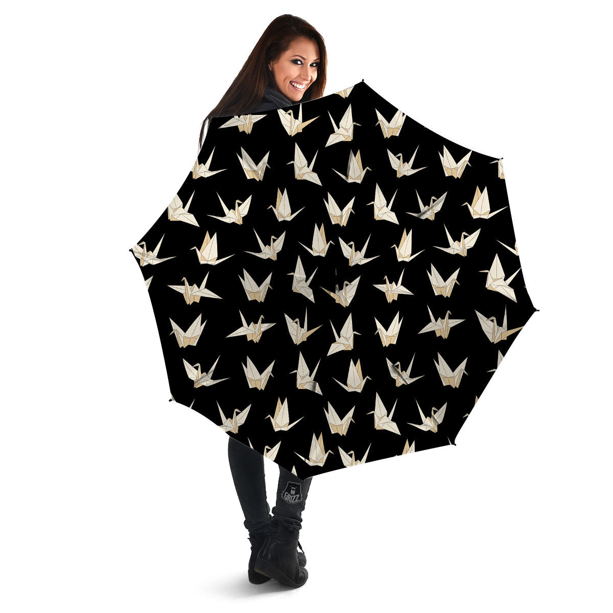 Origami White And Black Print Pattern Umbrella-grizzshop
