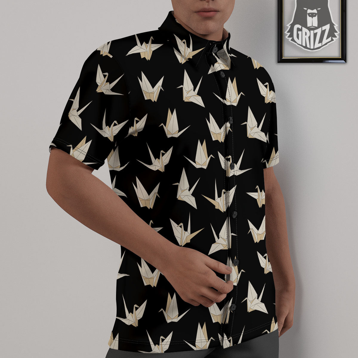 Origami White And Black Print Pattern Untucked Shirts-grizzshop