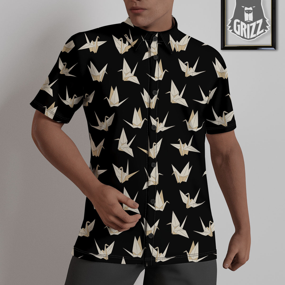 Origami White And Black Print Pattern Untucked Shirts-grizzshop