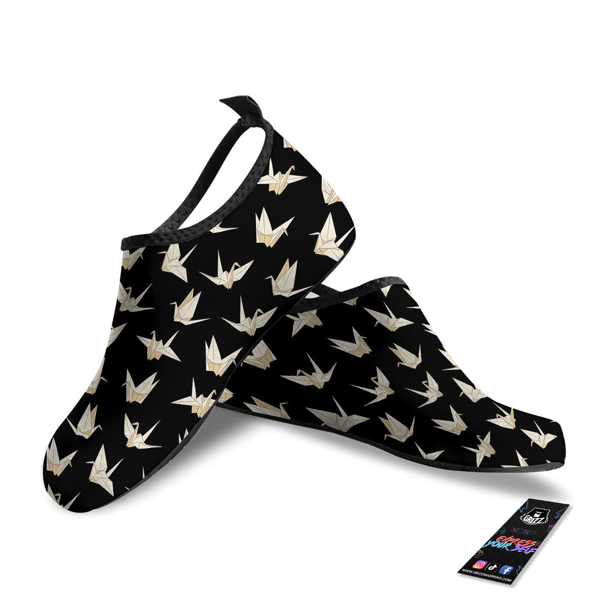 Origami White And Black Print Pattern Water Shoes-grizzshop