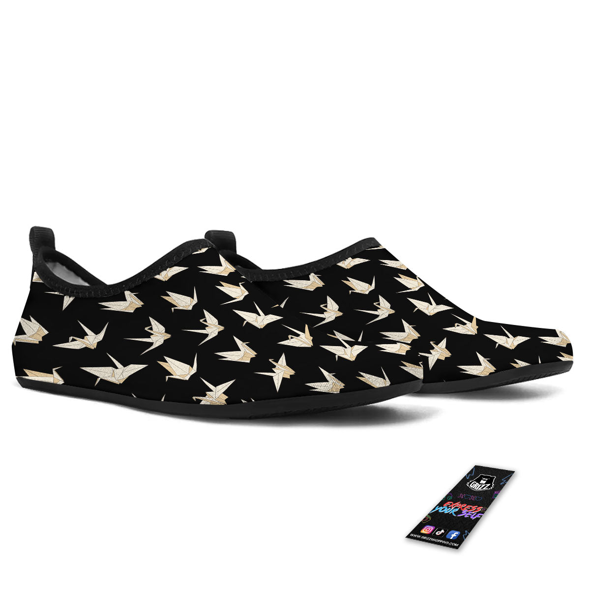 Origami White And Black Print Pattern Water Shoes-grizzshop