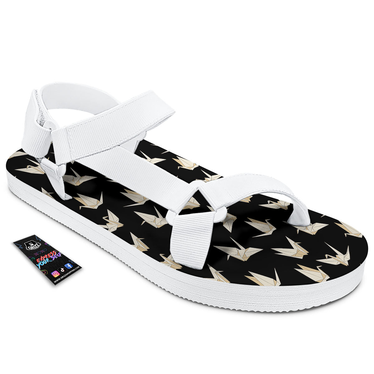 Origami White And Black Print Pattern White Open Toe Sandals-grizzshop