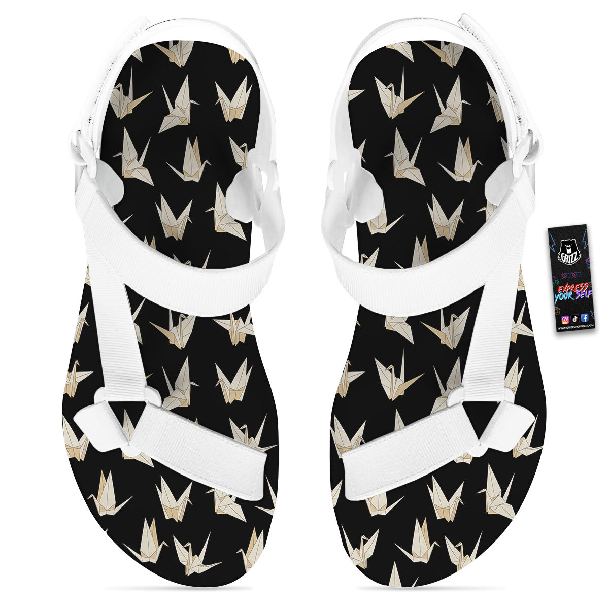 Origami White And Black Print Pattern White Open Toe Sandals-grizzshop