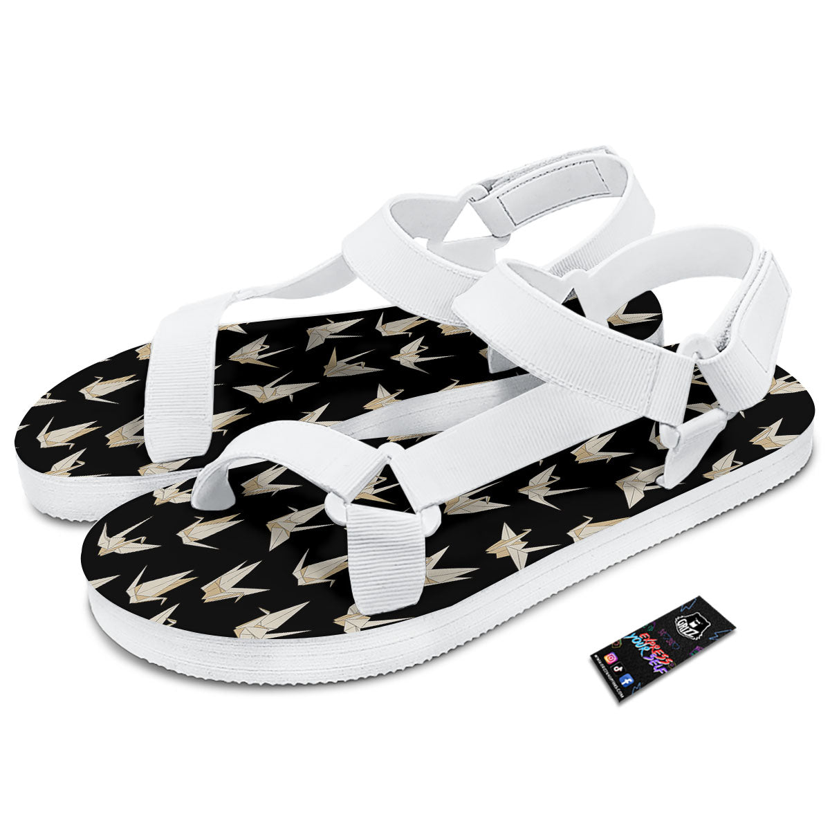 Origami White And Black Print Pattern White Open Toe Sandals-grizzshop