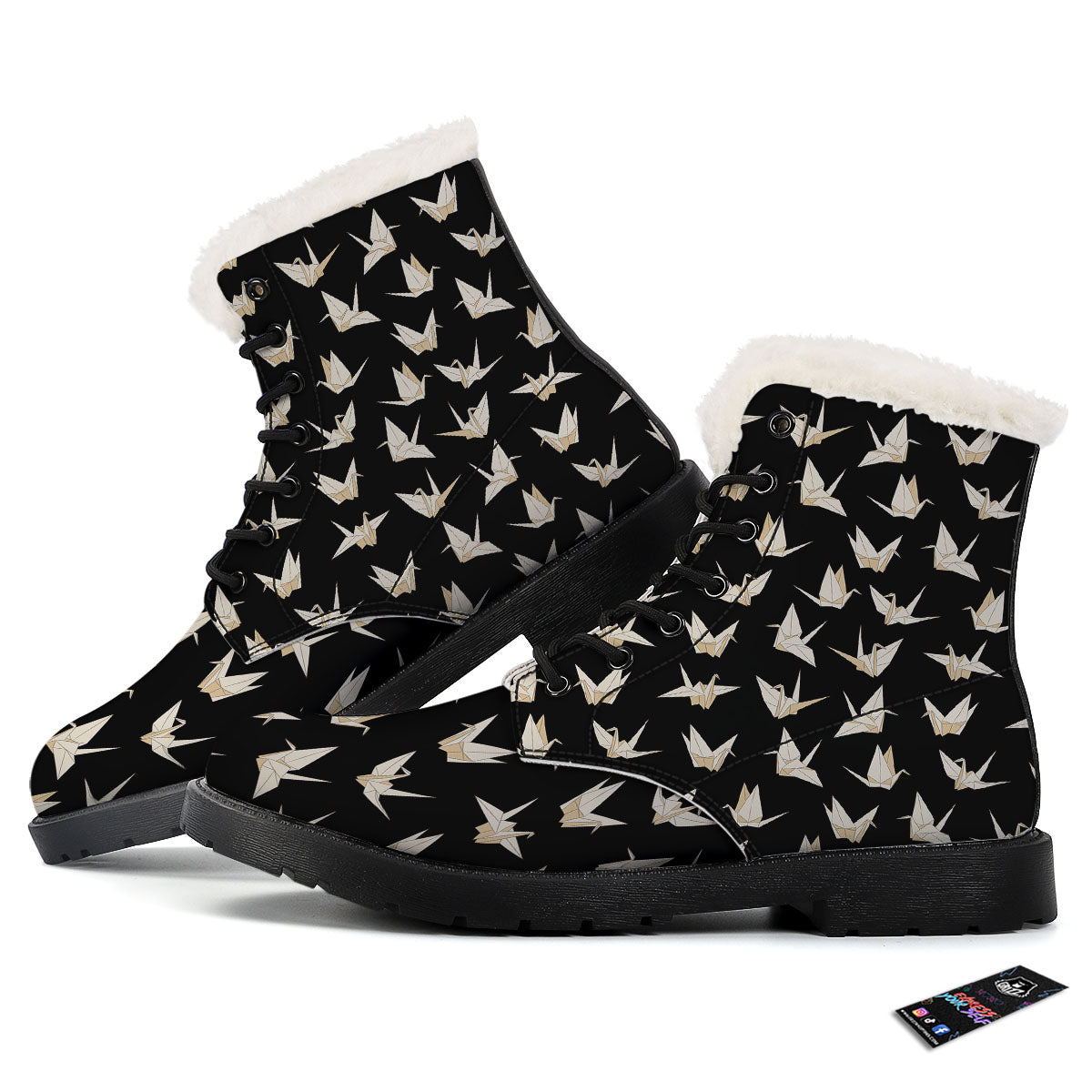 Origami White And Black Print Pattern Winter Boots-grizzshop