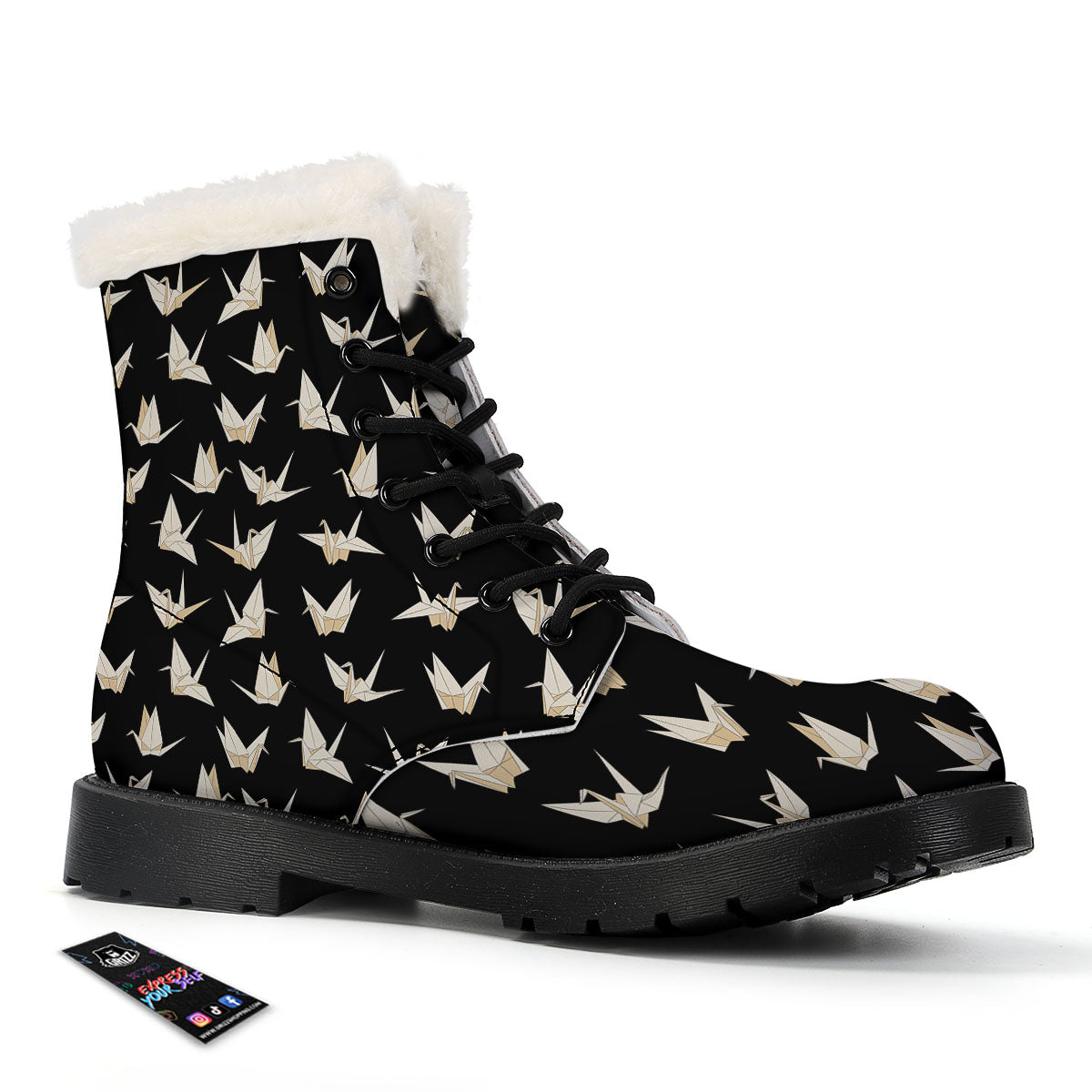 Origami White And Black Print Pattern Winter Boots-grizzshop