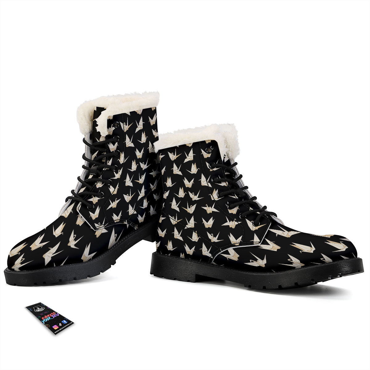 Origami White And Black Print Pattern Winter Boots-grizzshop