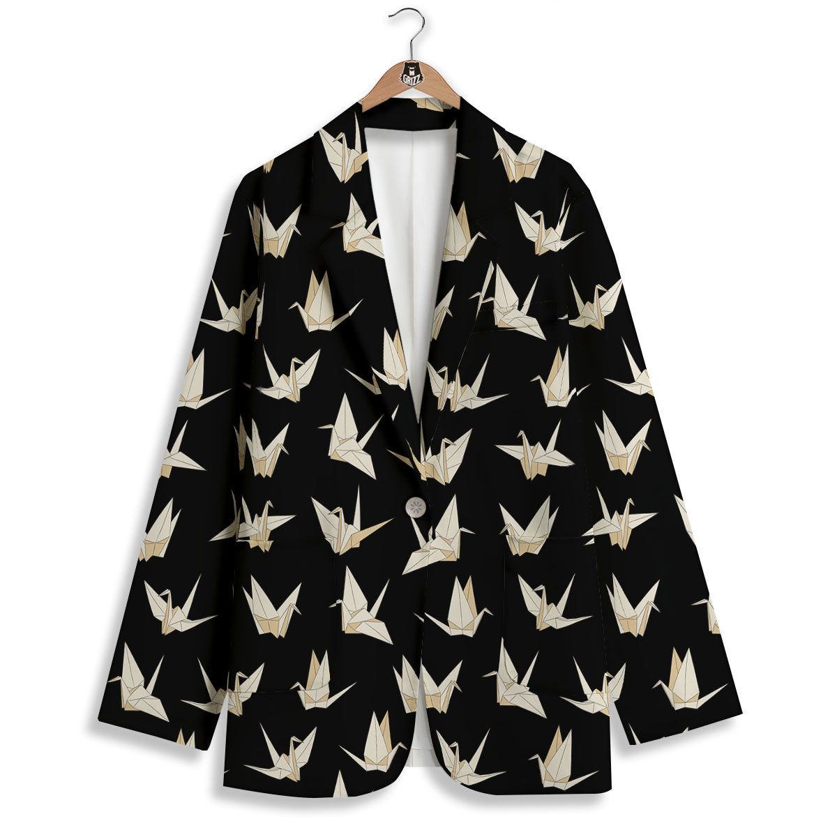 Origami White And Black Print Pattern Women's Blazer-grizzshop