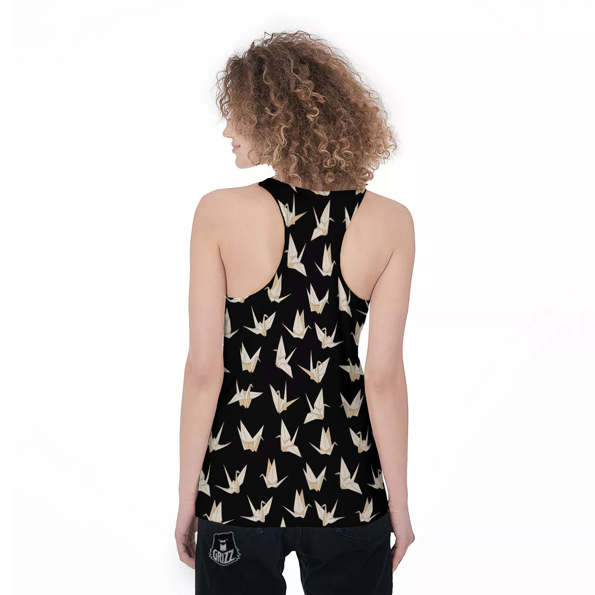 Origami White And Black Print Pattern Women's Racerback Tank Top-grizzshop
