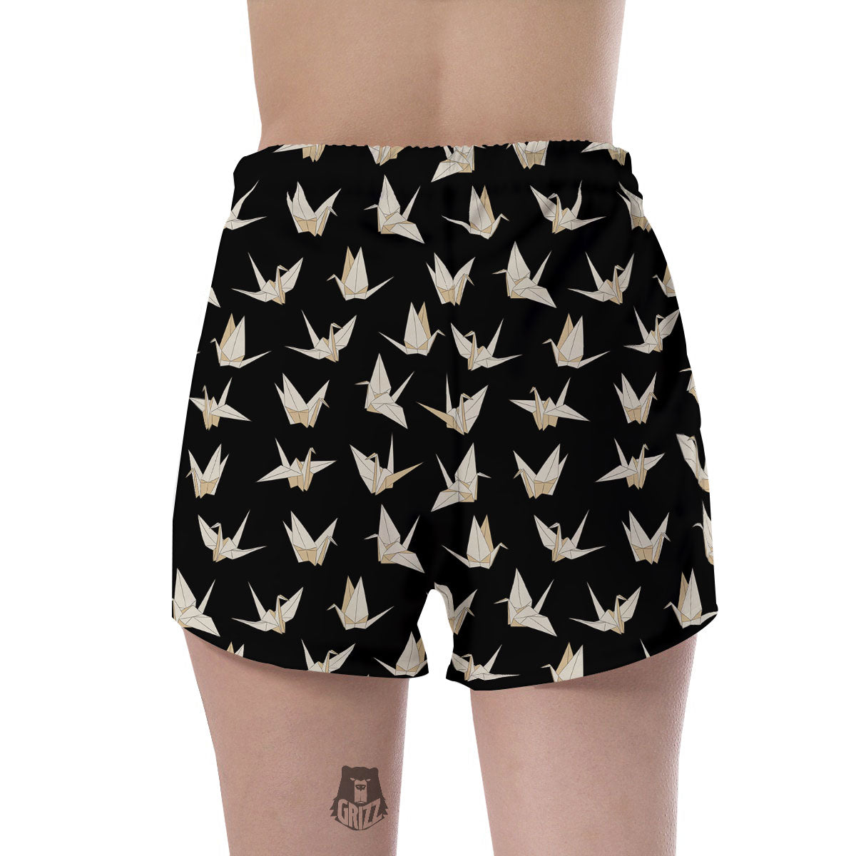 Origami White And Black Print Pattern Women's Shorts-grizzshop