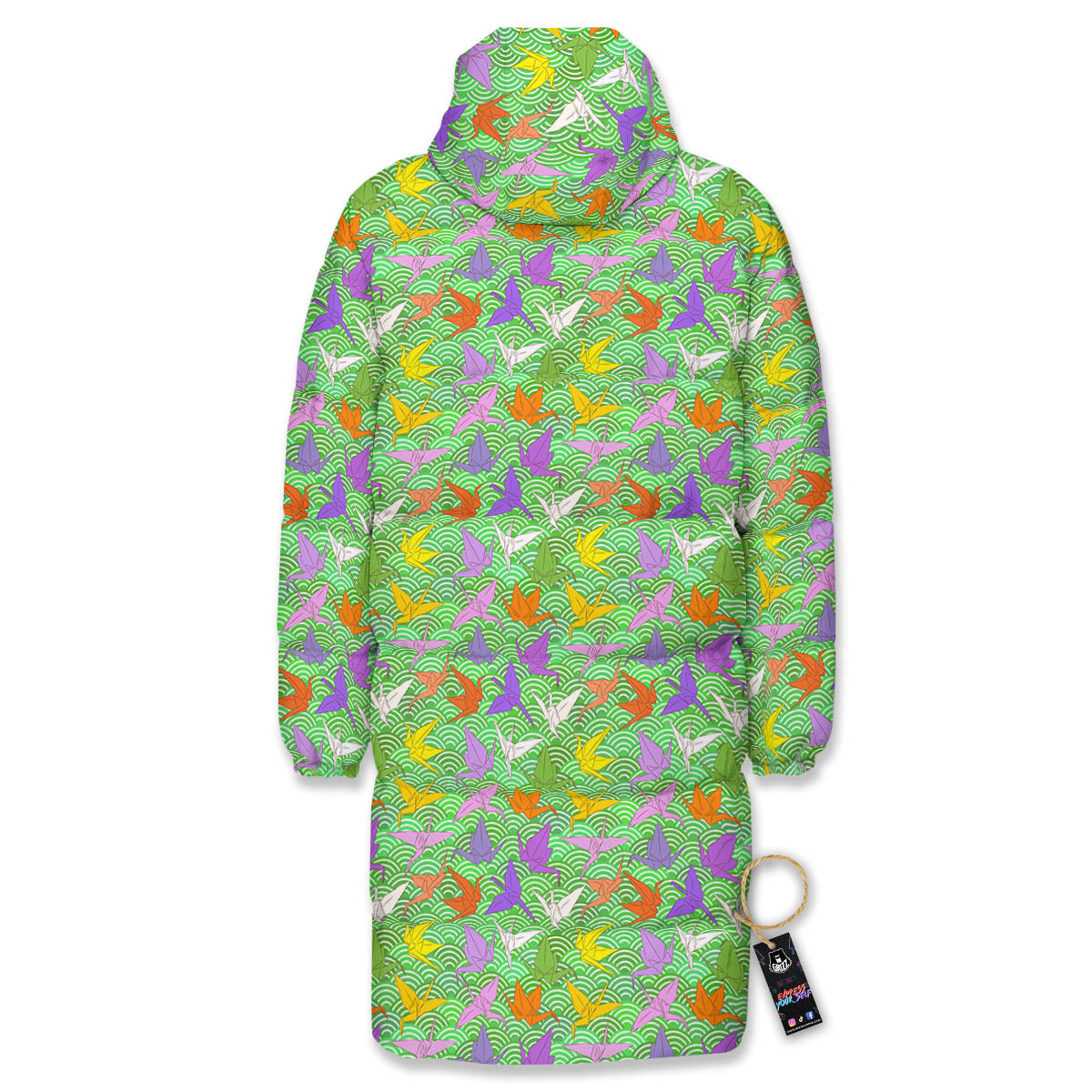 Origami Bird Colorful Print Pattern Long Down Jacket